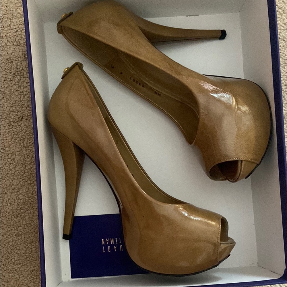 Never Worn Stuart Weitzman Tan Peep-Toe Heels with Stiletto